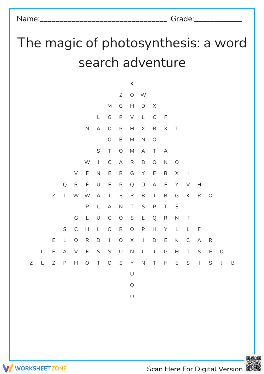 Photosynthesis Word Search | Grade 7 Essential Science - Page 1