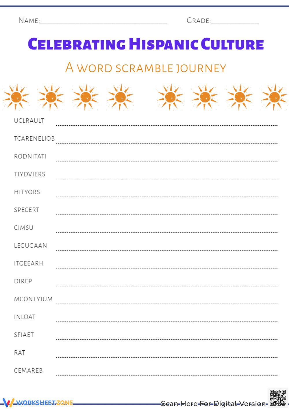 Hispanic Culture Word Scramble - Grades 3-6 Learning Fun - Page 1
