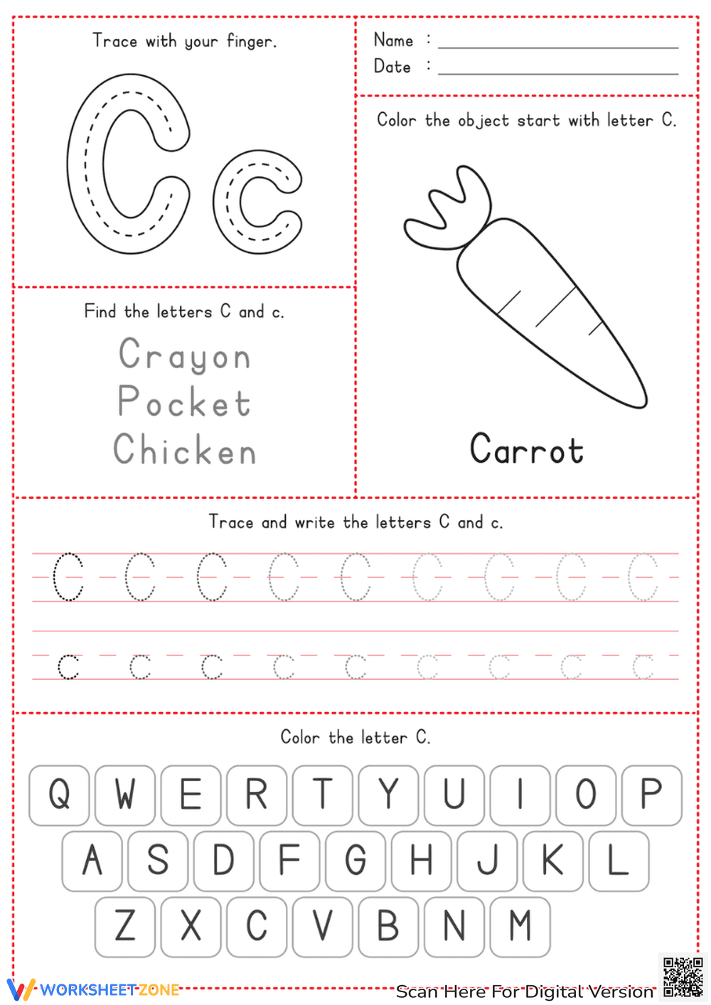 Letter C Tracing Worksheet | Essential Kindergarten - Page 1