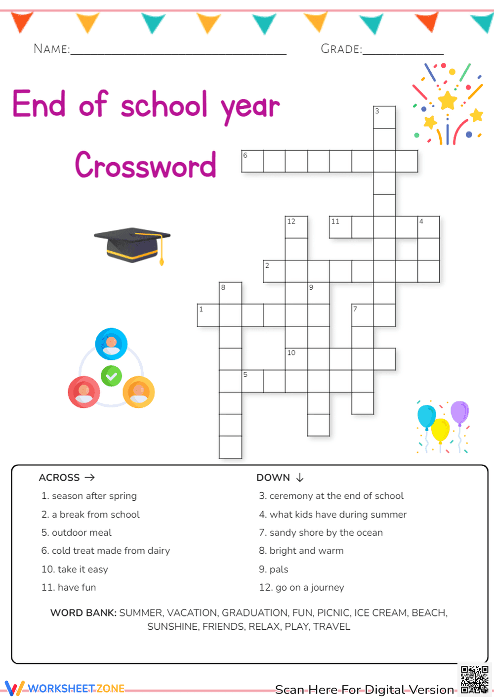 End of School Year Crossword — Printable Grade 4-6 Ready - Page 1
