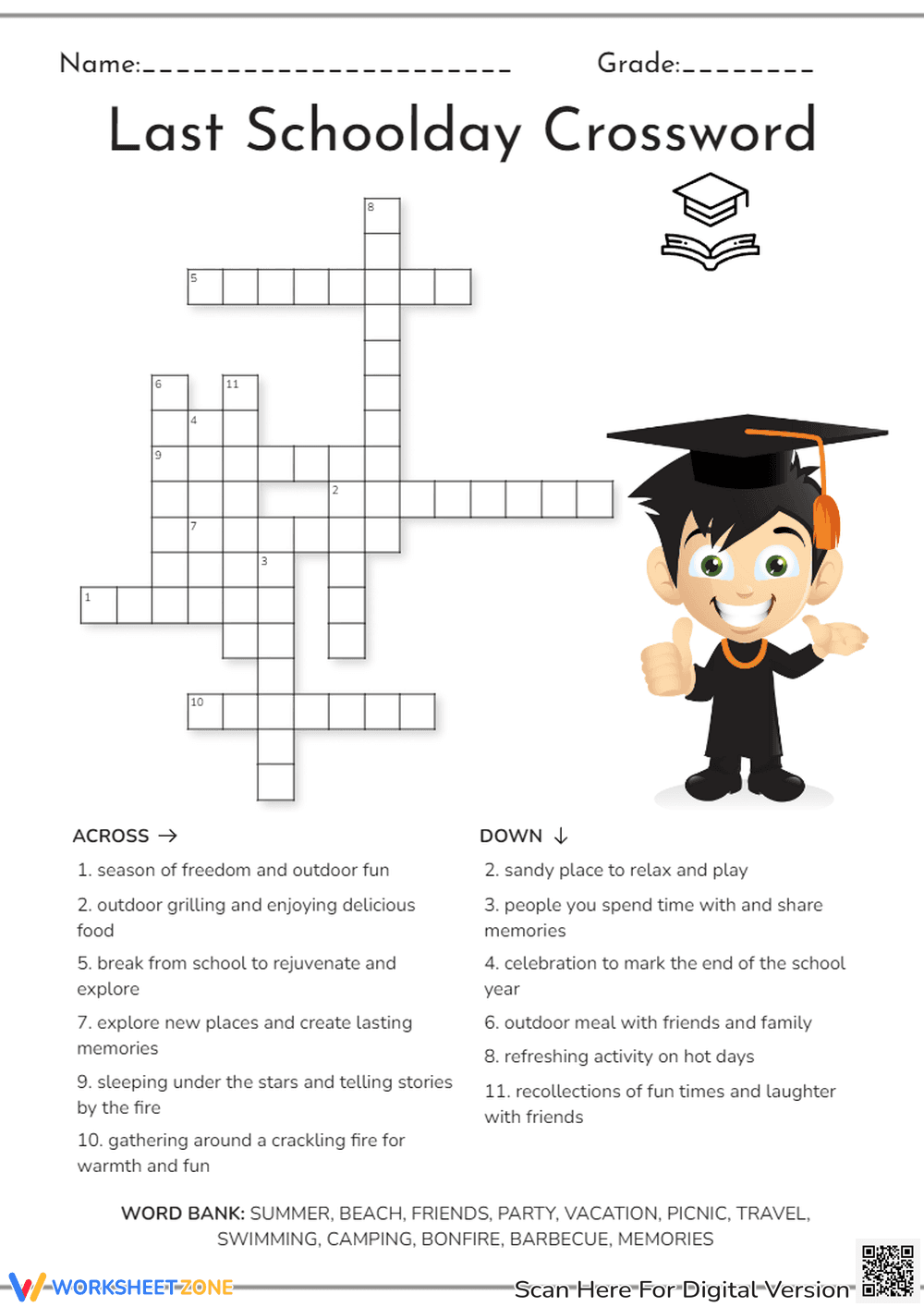 Last Schoolday Crossword | Grade 3-5 Essential - Page 1