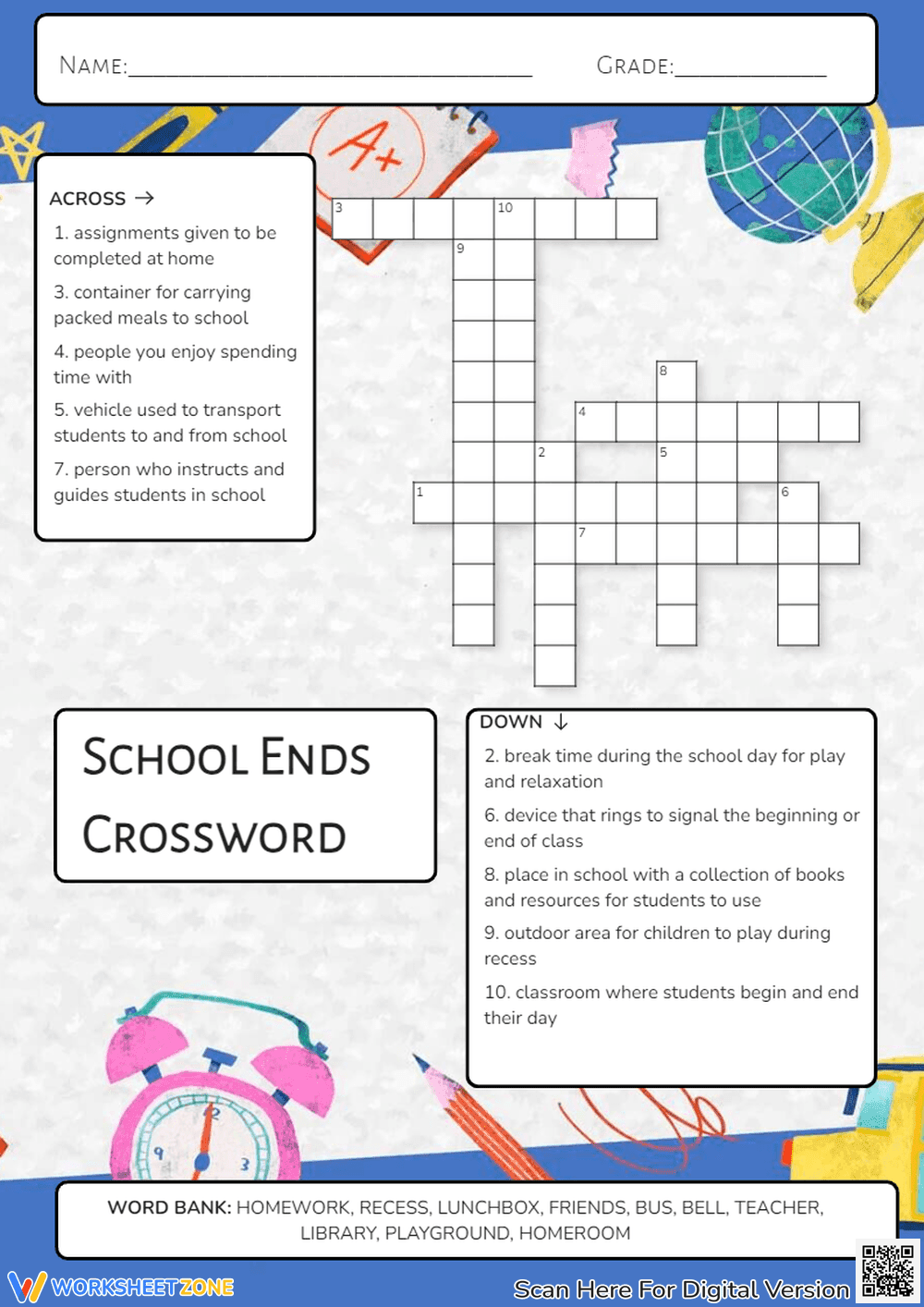 School Ends Crossword - Page 1