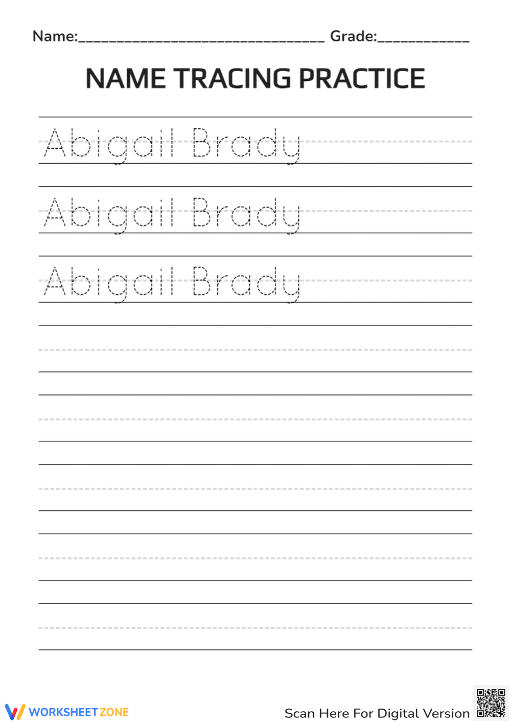Abigail Brady Name Tracing | Essential Grade K-1 Practice - Page 1