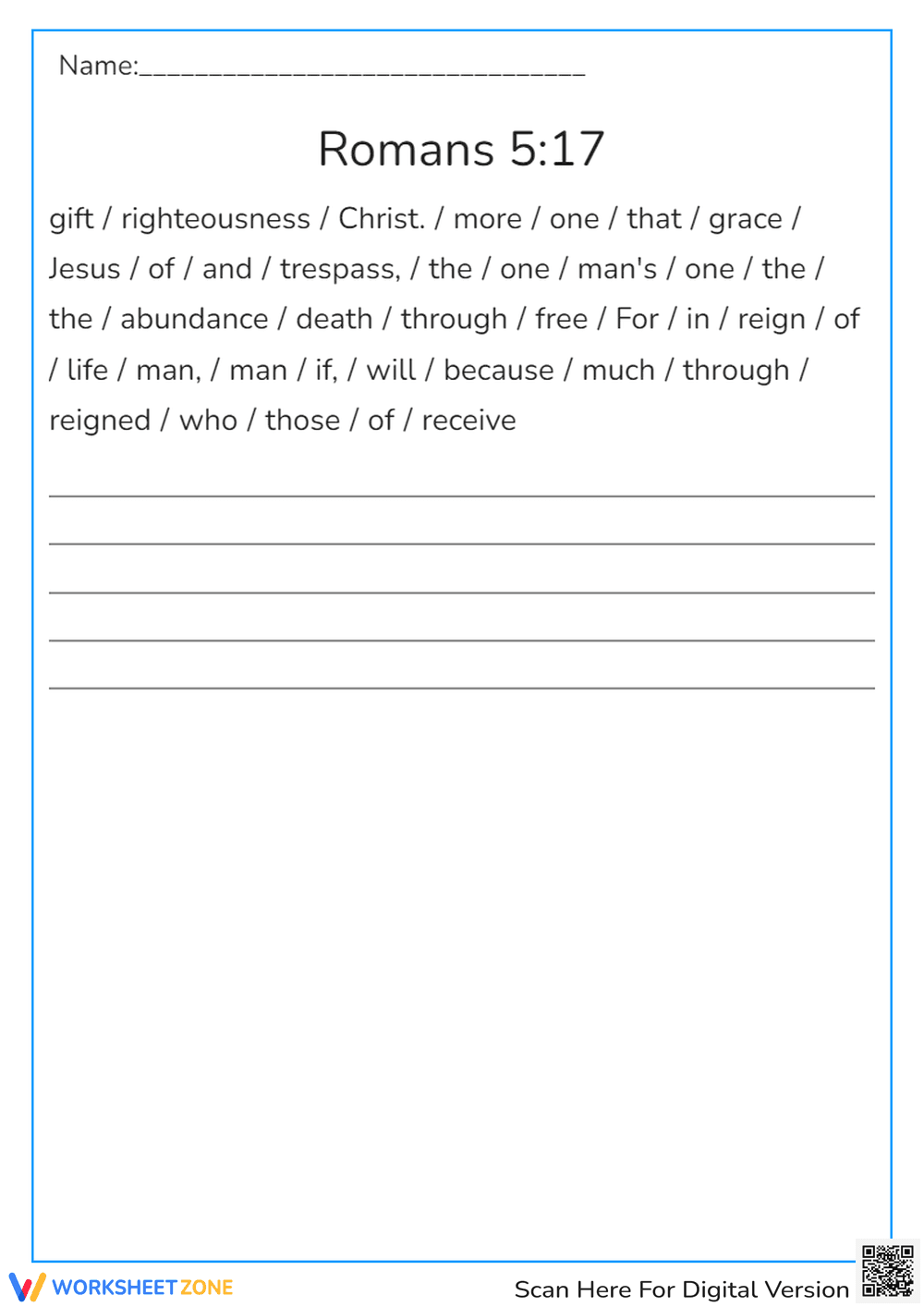 Romans 5:17 Sentence Scramble | Grade 3 Essential - Page 1