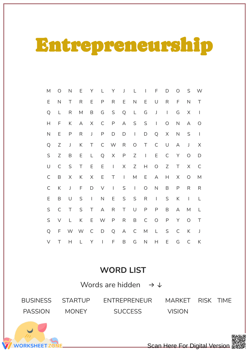 Entrepreneurship Word Search Puzzle - Page 1