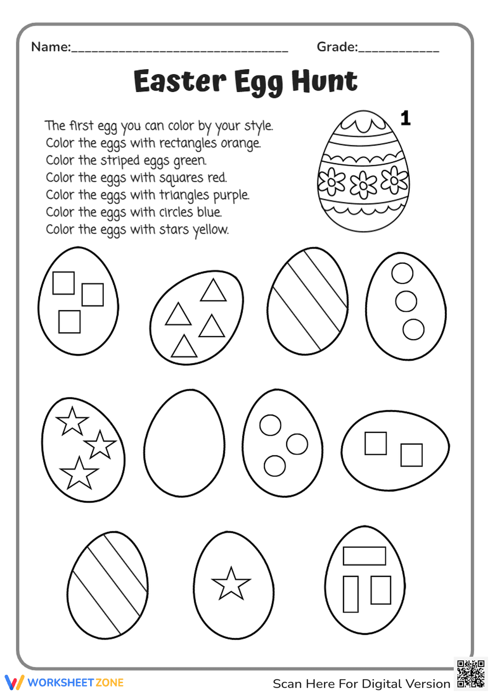 Easter Eggs Coloring Page for Preschool Kids - Page 1