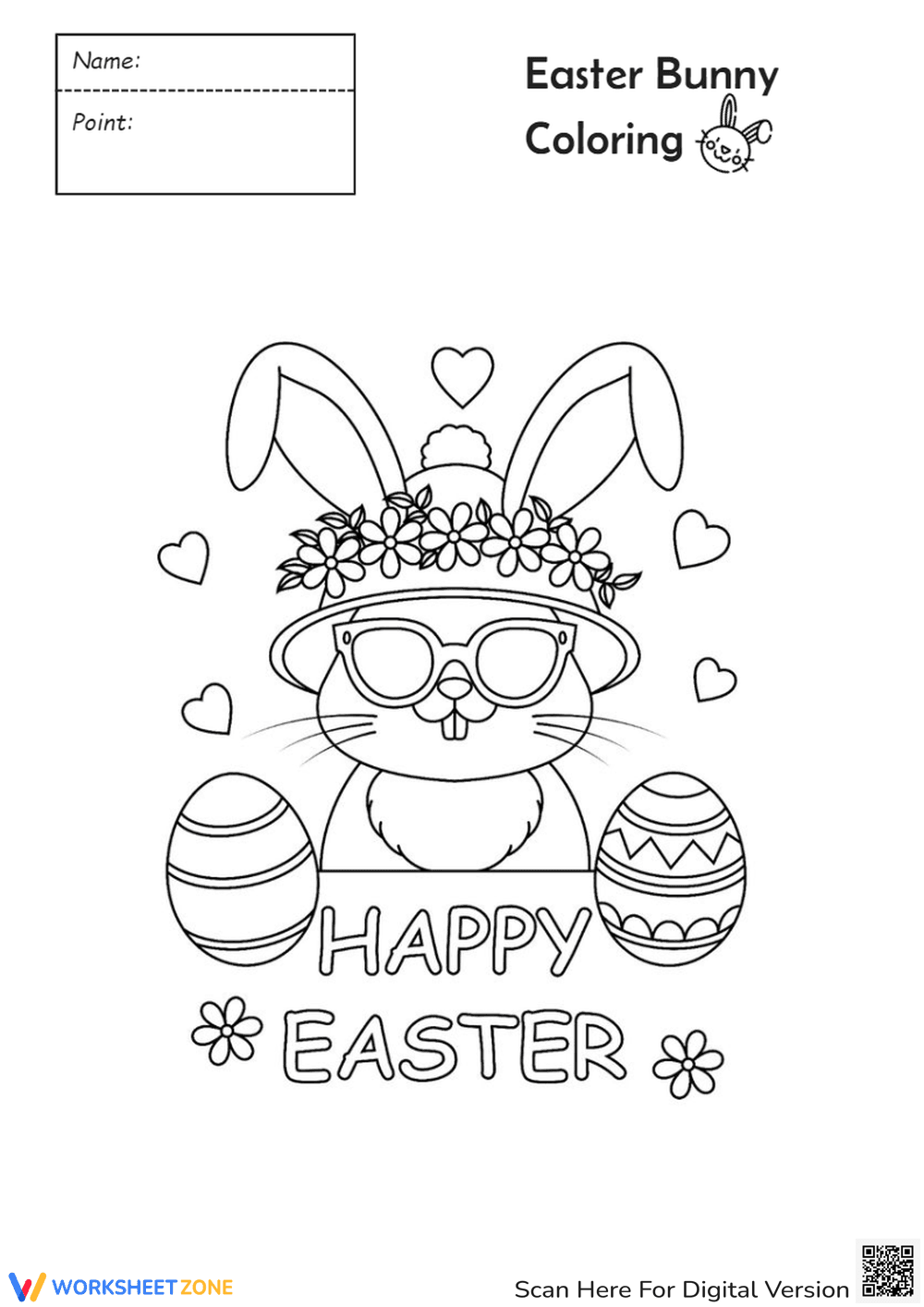 Happy Easter Bunny Coloring Page - Page 1