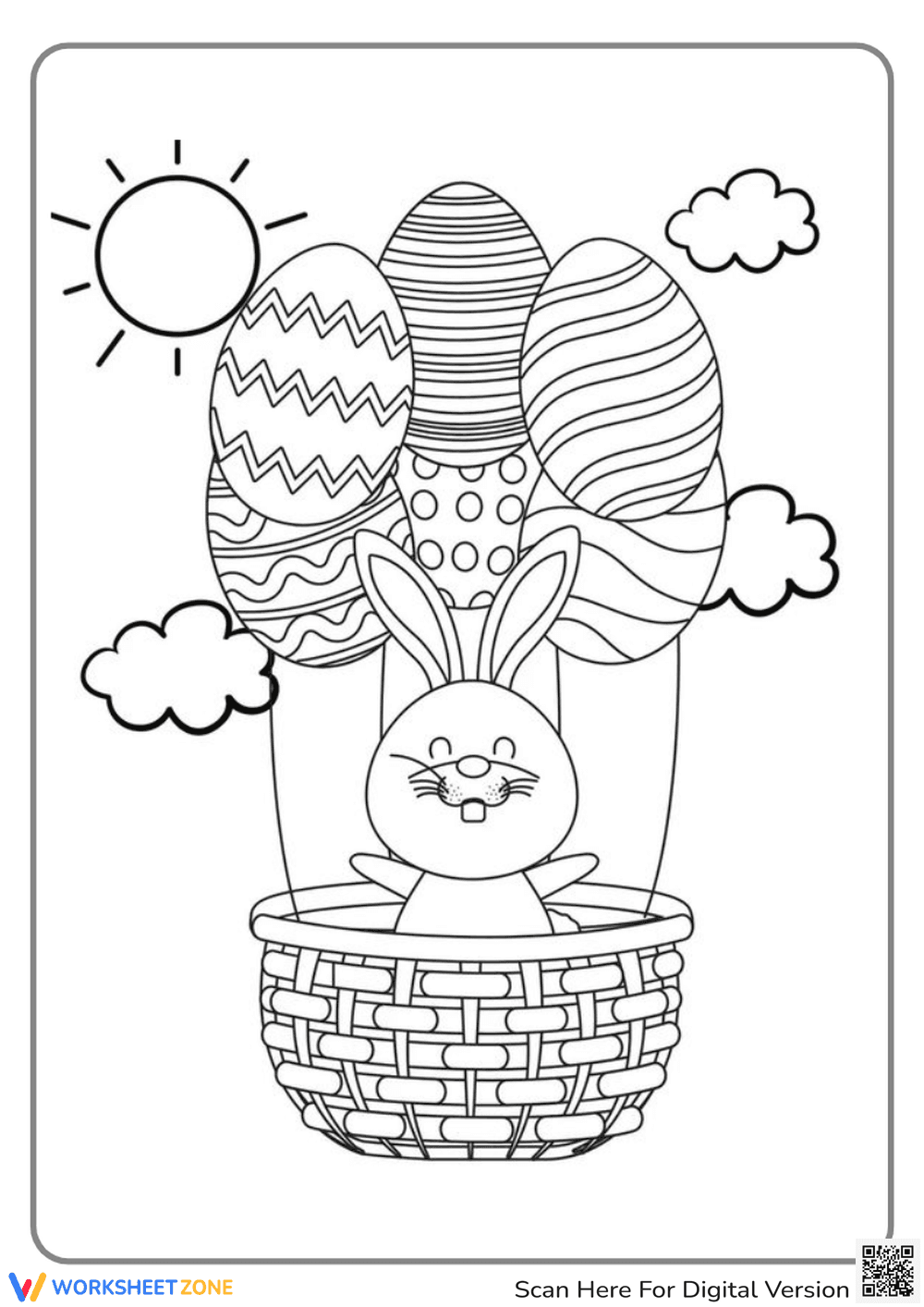 Easter Bunny Hot Air Balloon Coloring Page - Printable Fun! - Page 1