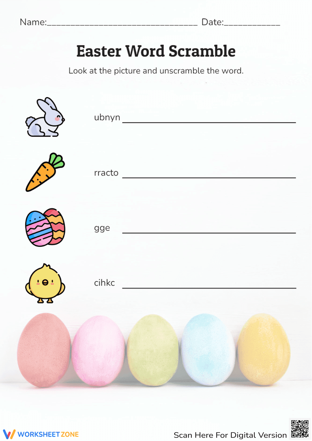 Easter Word Scramble: Unscramble the Words! K-2 Activity - Page 1