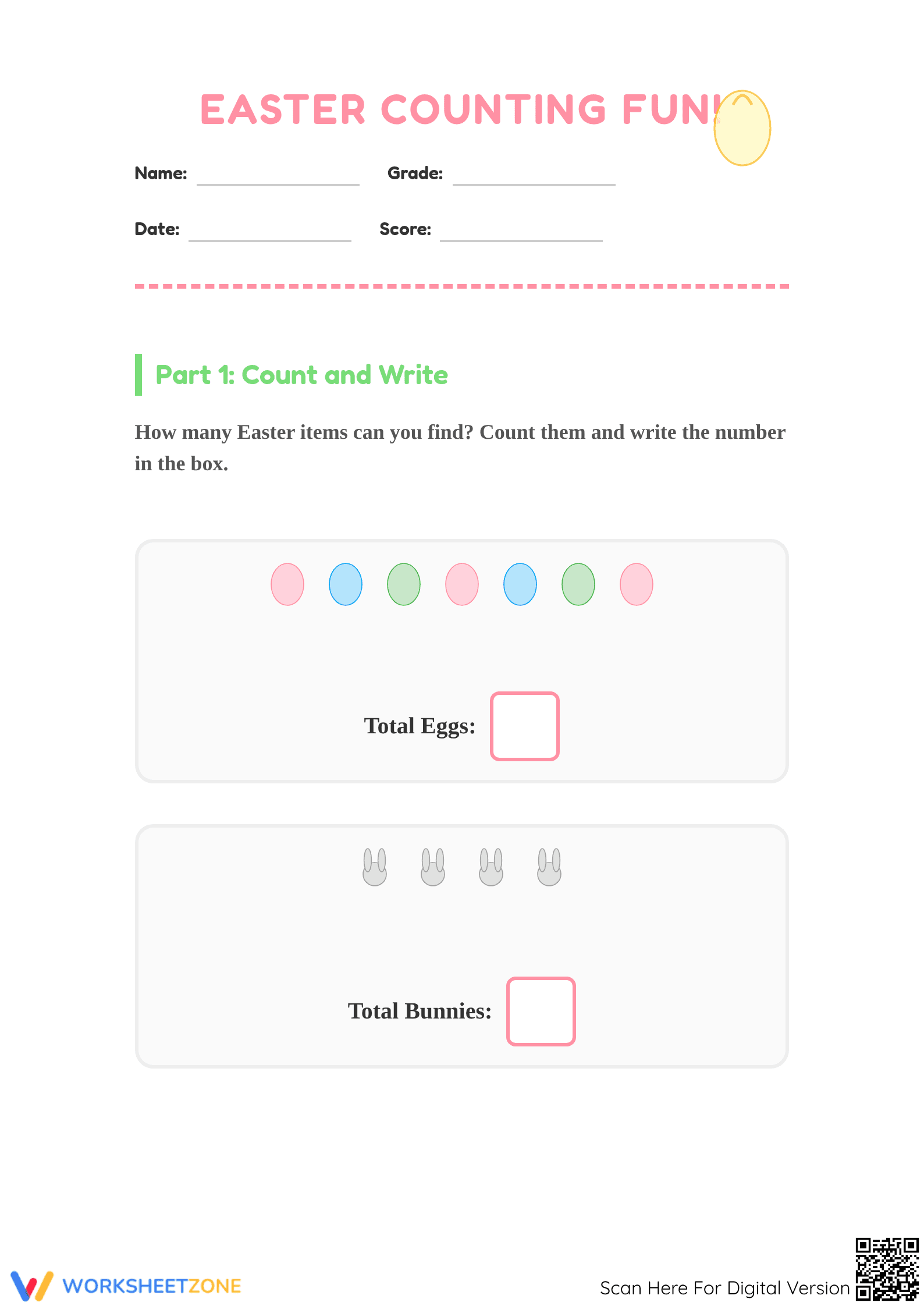 Easter Counting Worksheet | Printable Grade K Math - Page 1