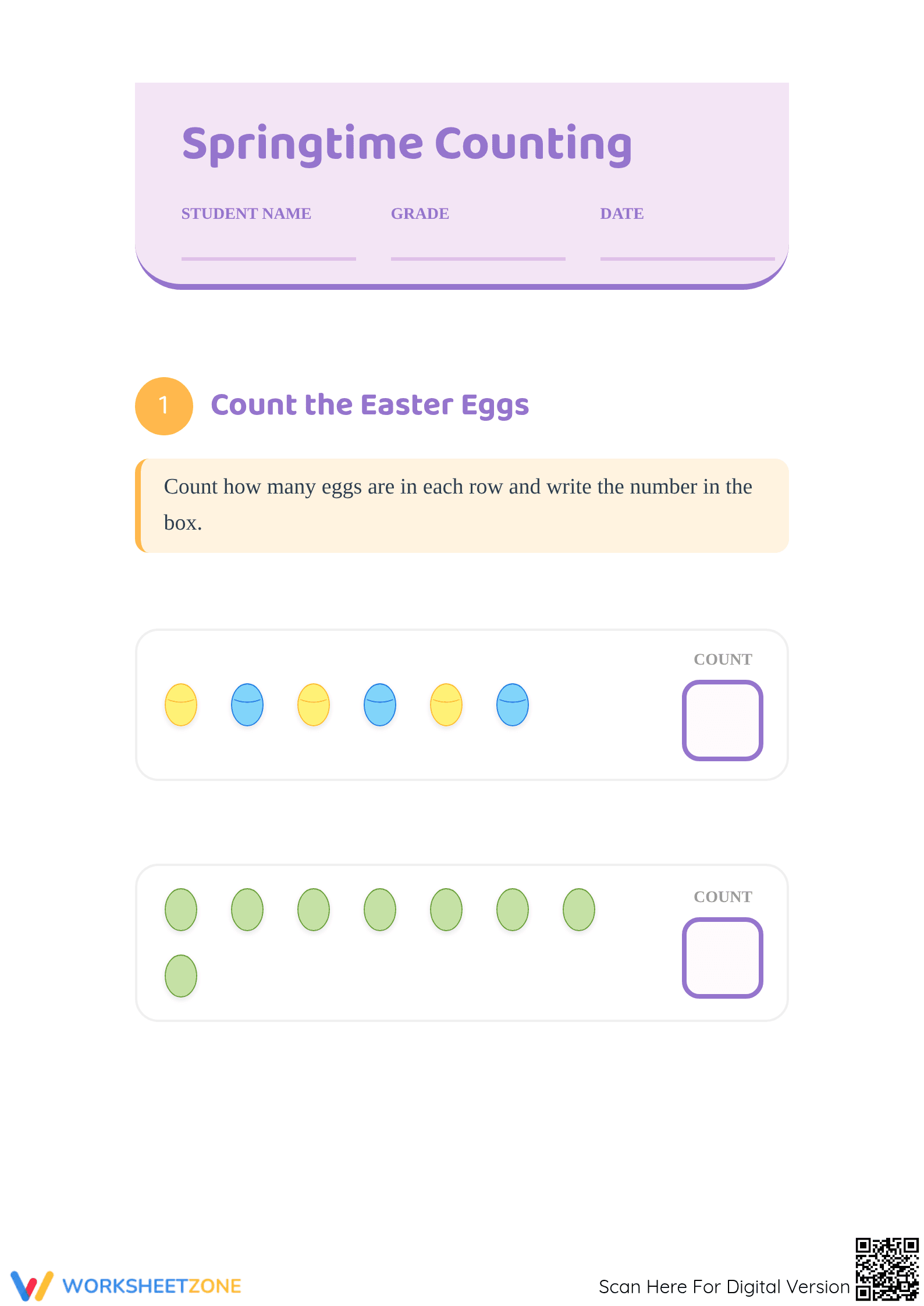 Easter Counting Worksheet | Grade K Printable Math - Page 1