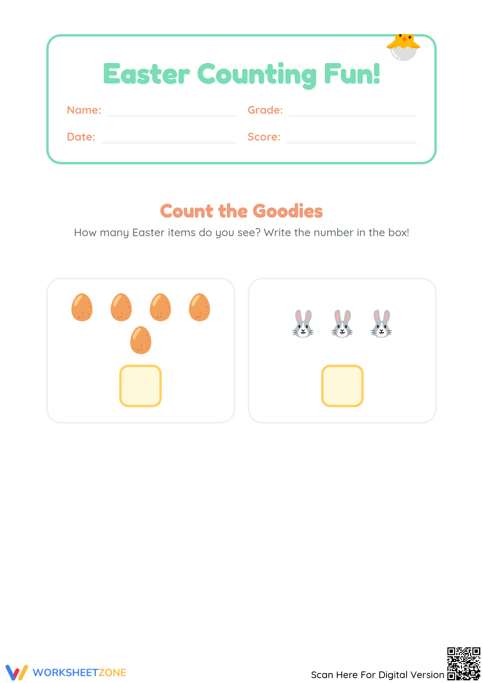Printable Easter Counting Worksheet | Kindergarten Math - Page 1