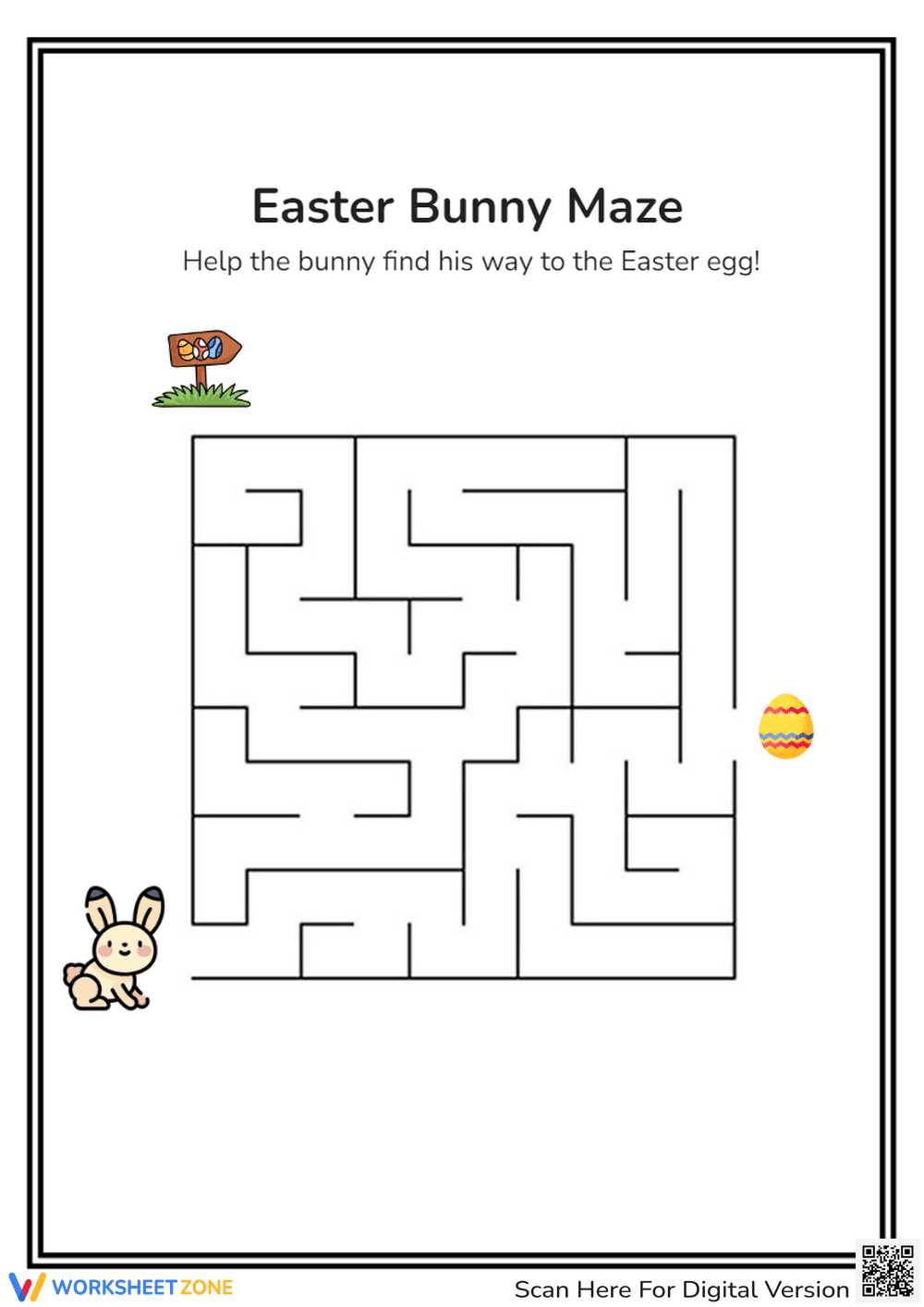Easter Bunny Maze Worksheet | Grade K-2 Printable - Page 1