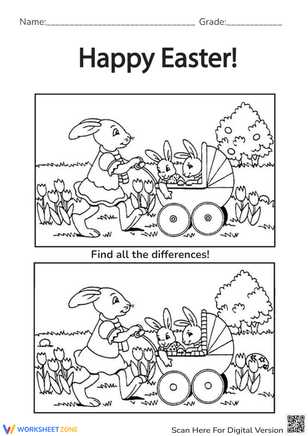 Printable Easter Spot the Difference Worksheet | Grades K-2 - Page 1