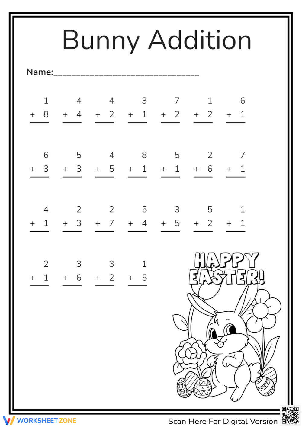 Easter Bunny Addition Practice - Page 1