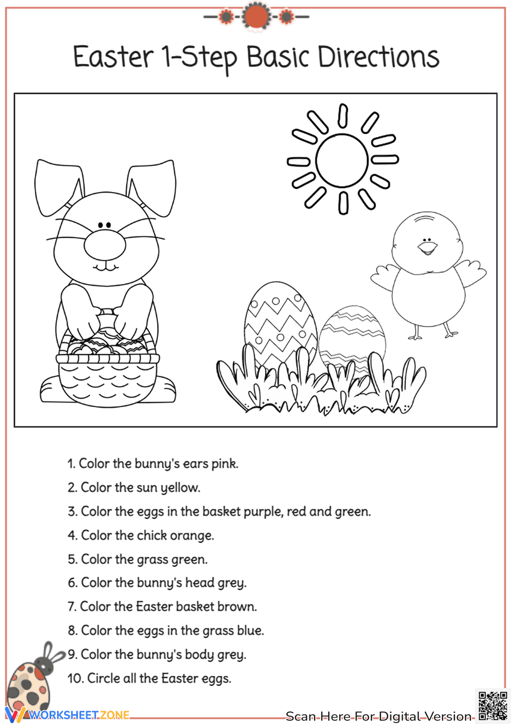 Easter Bunny Coloring: Follow Directions Activity Sheet - Page 1