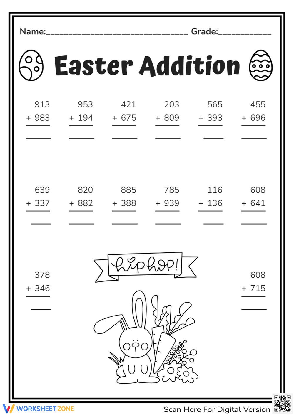 Easter Addition with Three-Digit Numbers - Page 1
