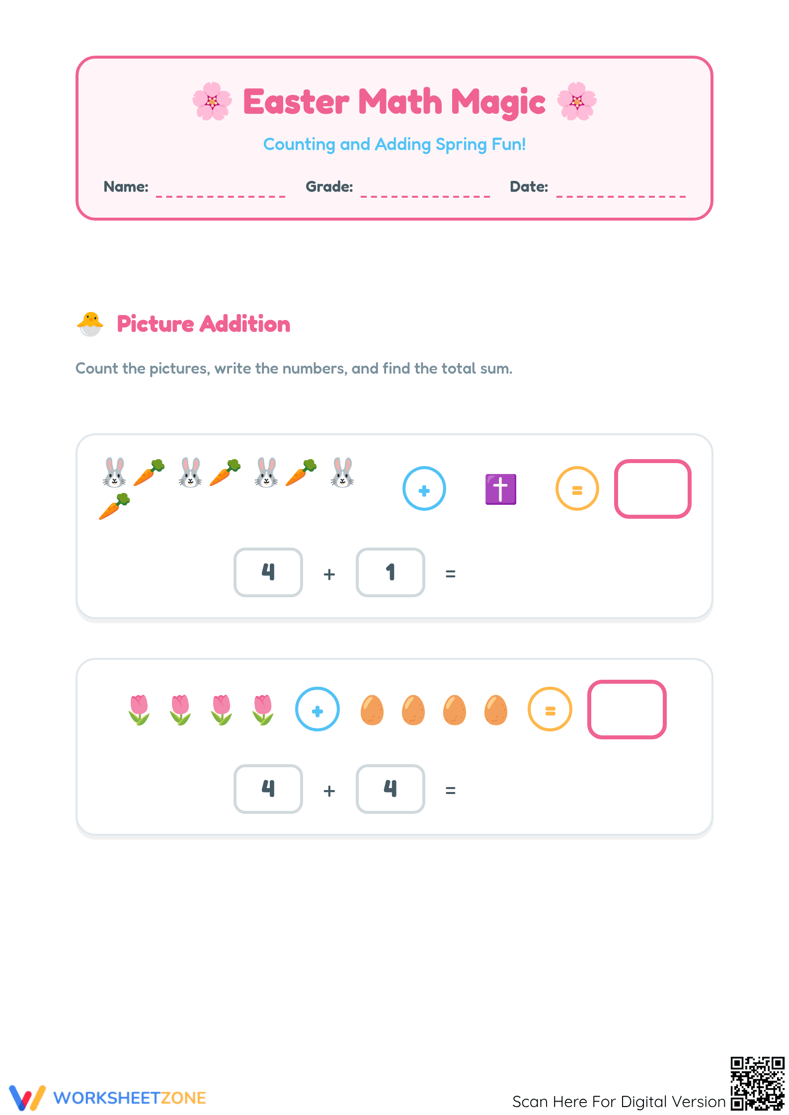 Easter Picture Addition Practice | Essential Grade 1 Math - Page 1