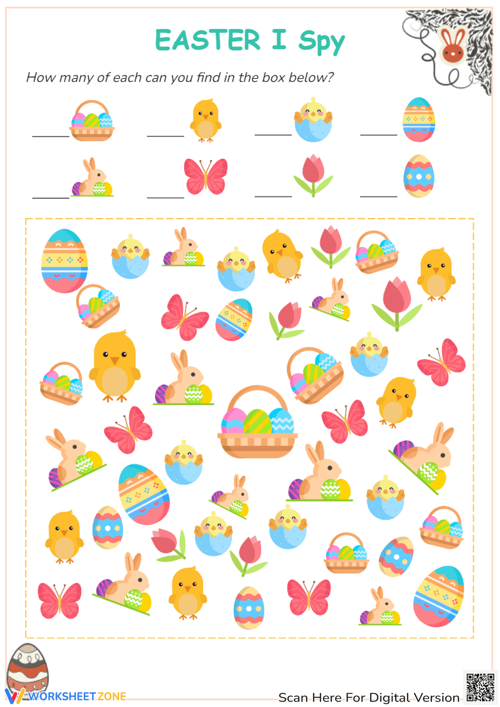 Easter I Spy Worksheet - Counting Activity for Preschool & K-1 - Page 1