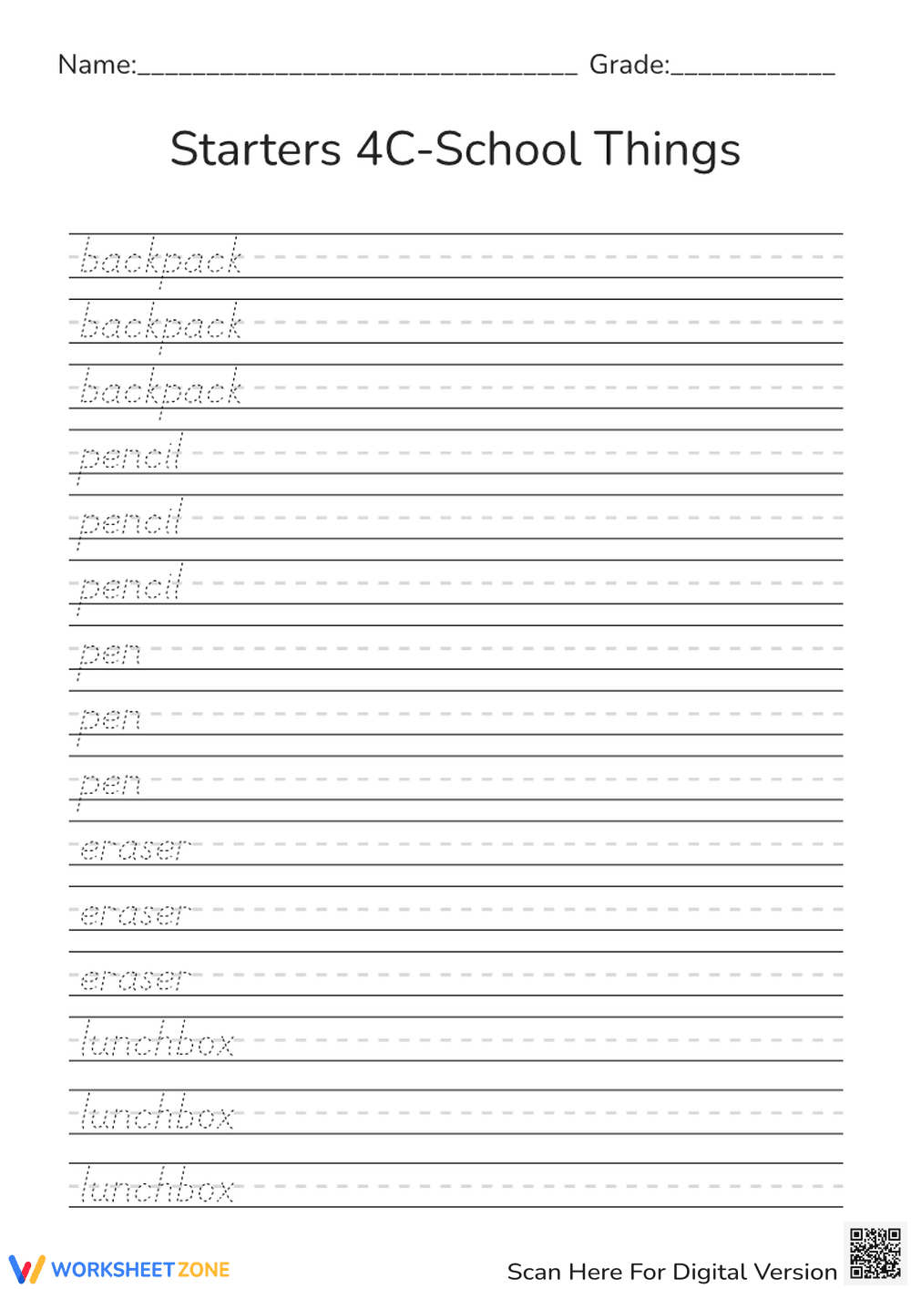 School Things Tracing Worksheet | Grade 1 Essential - Page 1