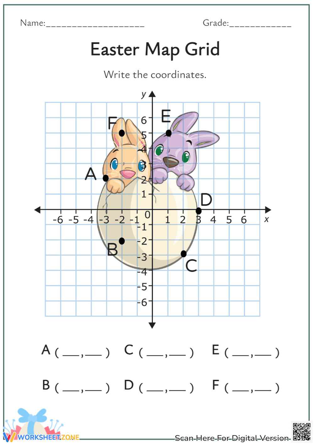 Easter Bunny Coordinate Grid - Graphing Practice Worksheet - Page 1