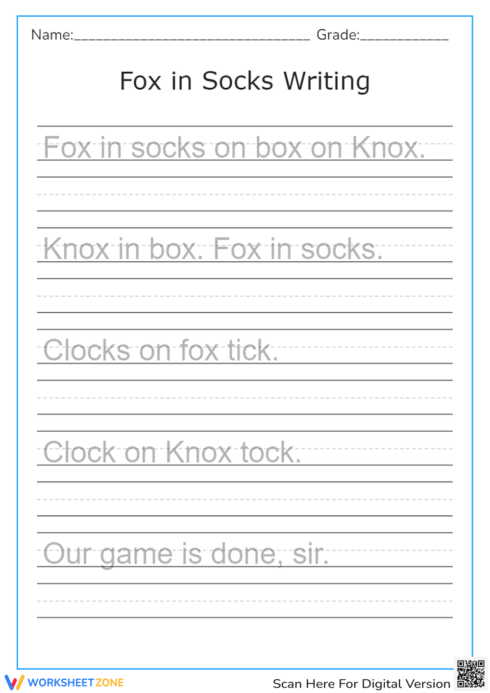 Fox in Socks Handwriting Practice | Essential Grade 1-2 - Page 1
