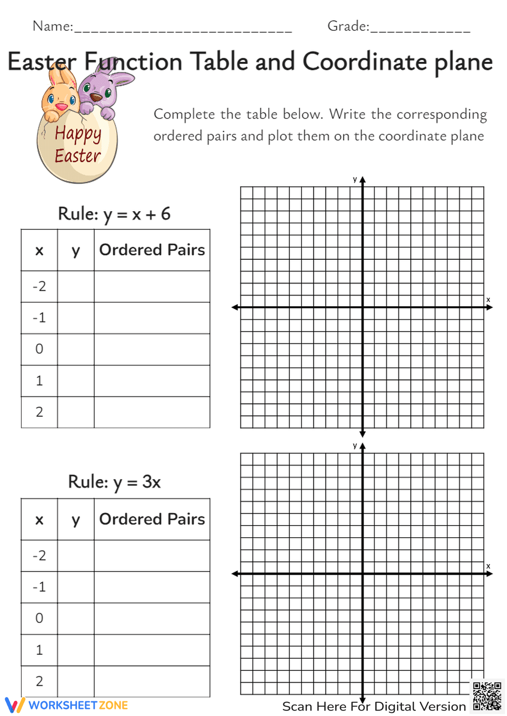 Easter Math: Function Tables & Coordinate Plane Plotting - Page 1