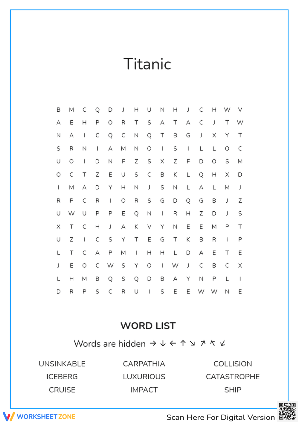 Titanic Word Search Worksheet | Grade 6 Essential - Page 1