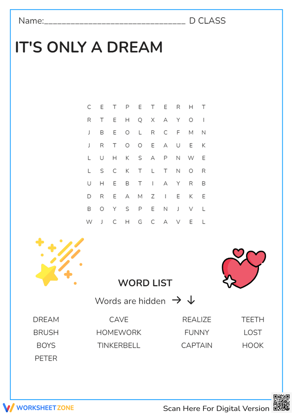 Dream Theme Vocabulary Word Search Puzzle - Page 1