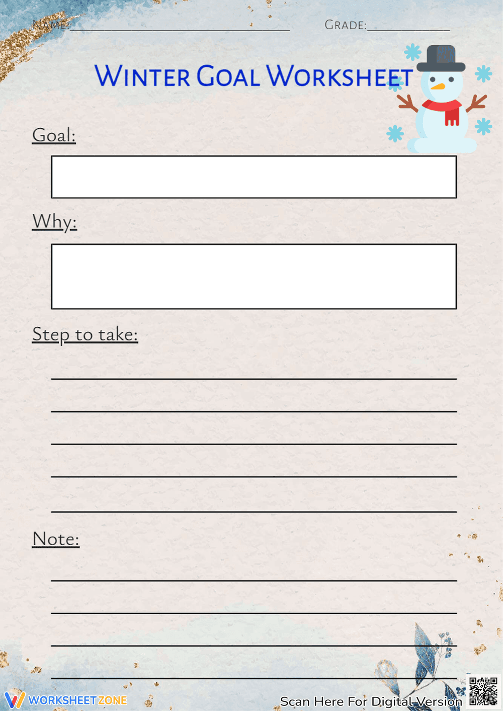 Winter Goal Worksheet | Grade 1-4 Printable - Page 1