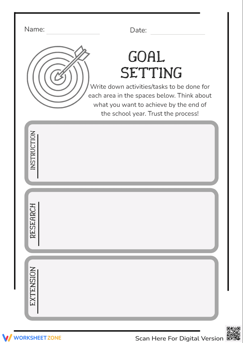 Simple Black and White Goal Setting Worksheet Template. - Page 1