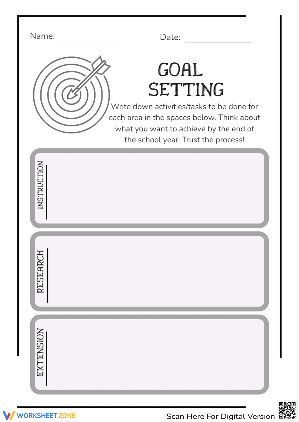 Simple Black and White Goal Setting Worksheet Template. - Page 1