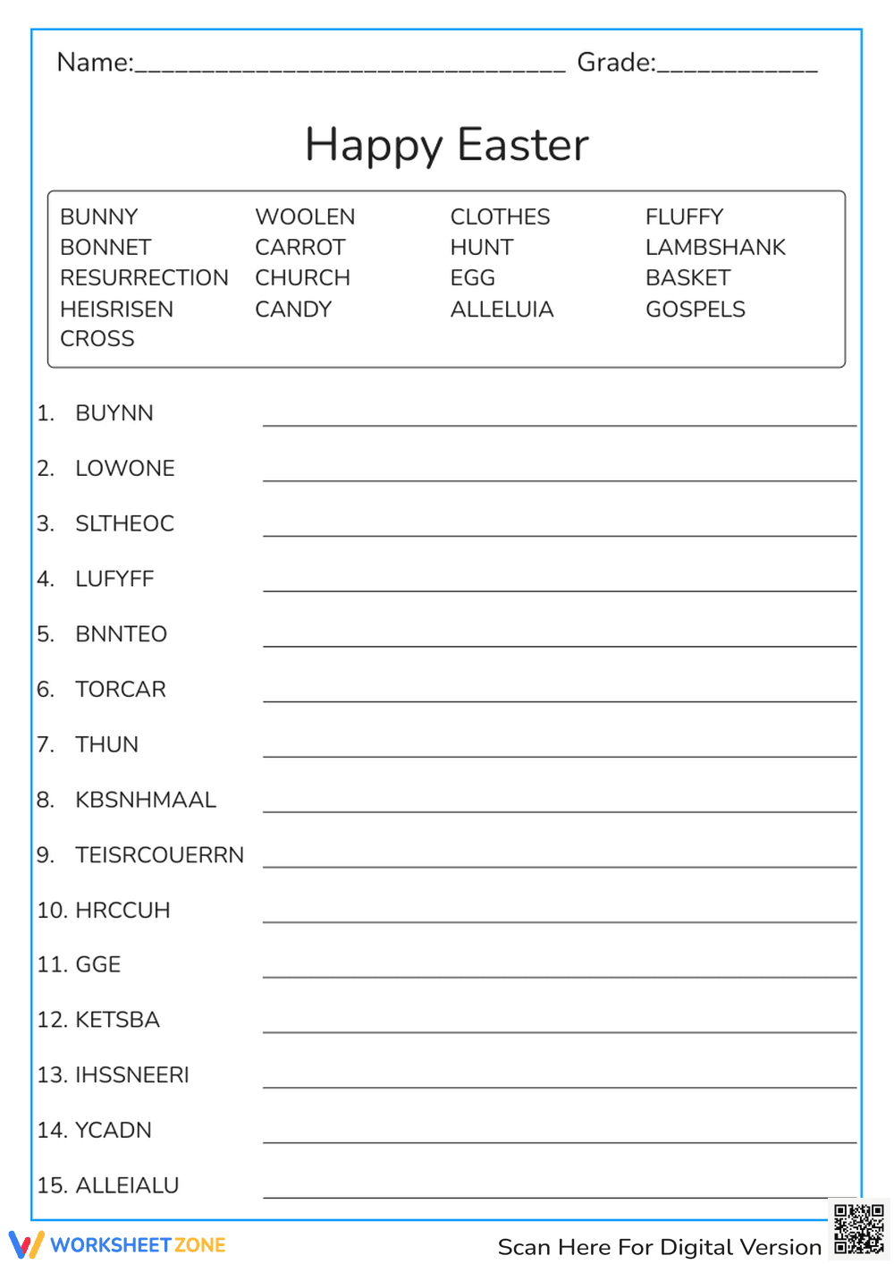 Easter Word Scramble Worksheet | Grade 3 Printable - Page 1