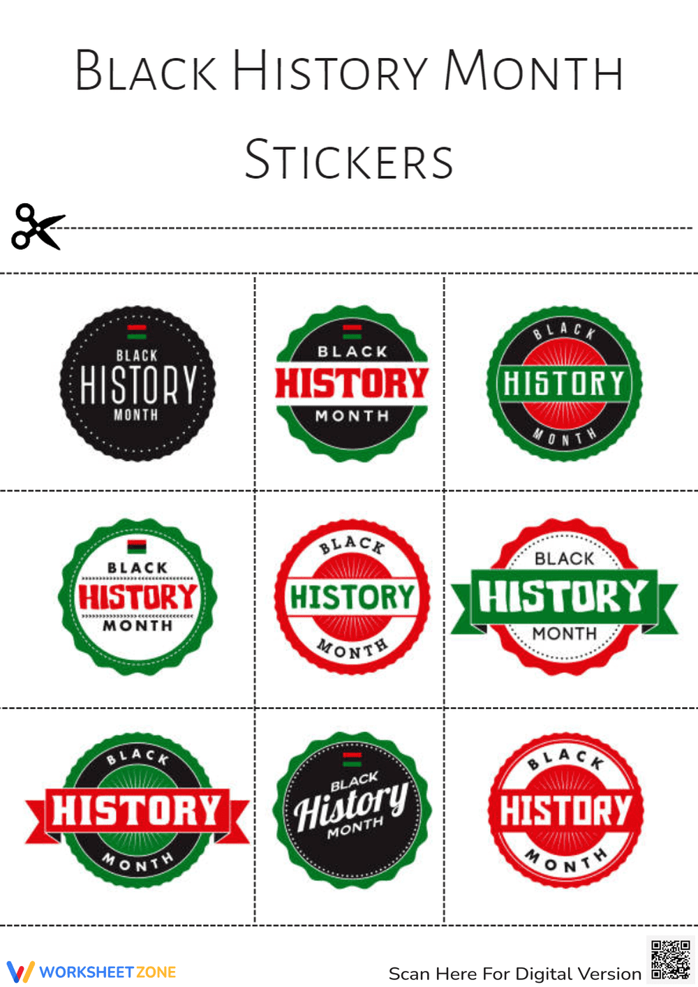 Black History Month Stickers - Printable Activity for Grades K-6 - Page 1