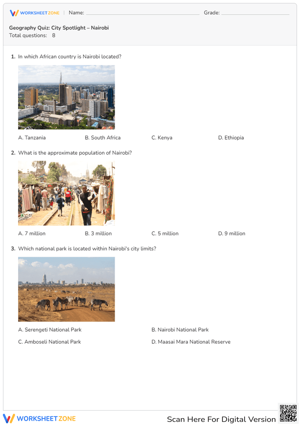 Nairobi Geography Quiz | Grade 4 Essential Worksheet - Page 1