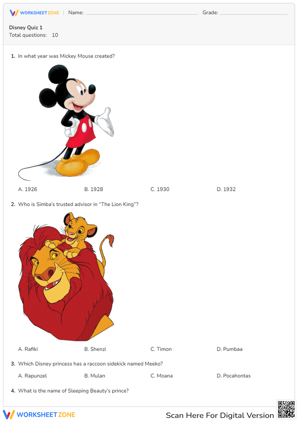 Challenge Yourself With Disney Quiz - Page 1