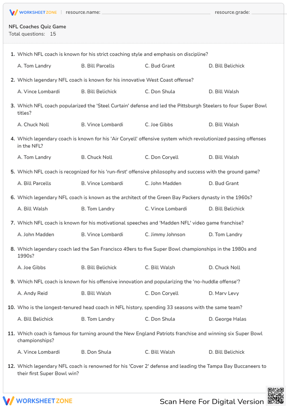 NFL Coaches Quiz Game - Page 1