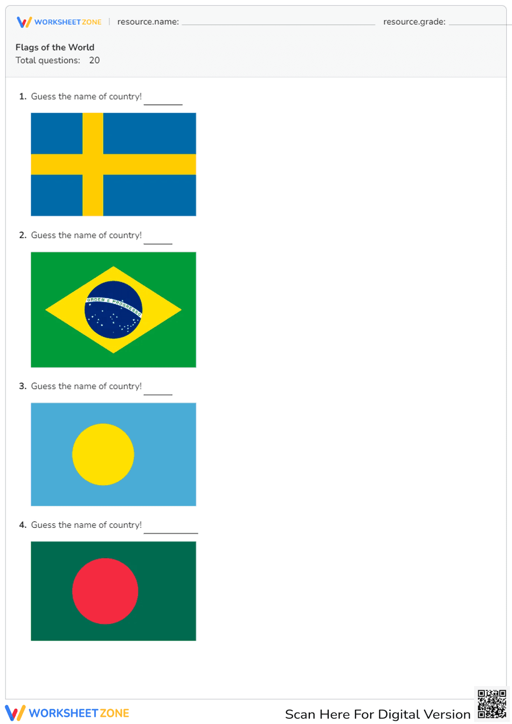 Flags of the World Worksheet | Grade 2 Essential - Page 1
