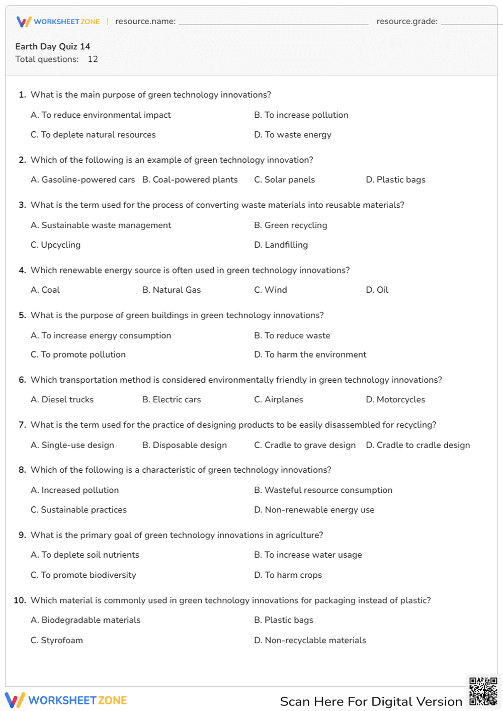 Green Technology Innovations Quiz - Page 1