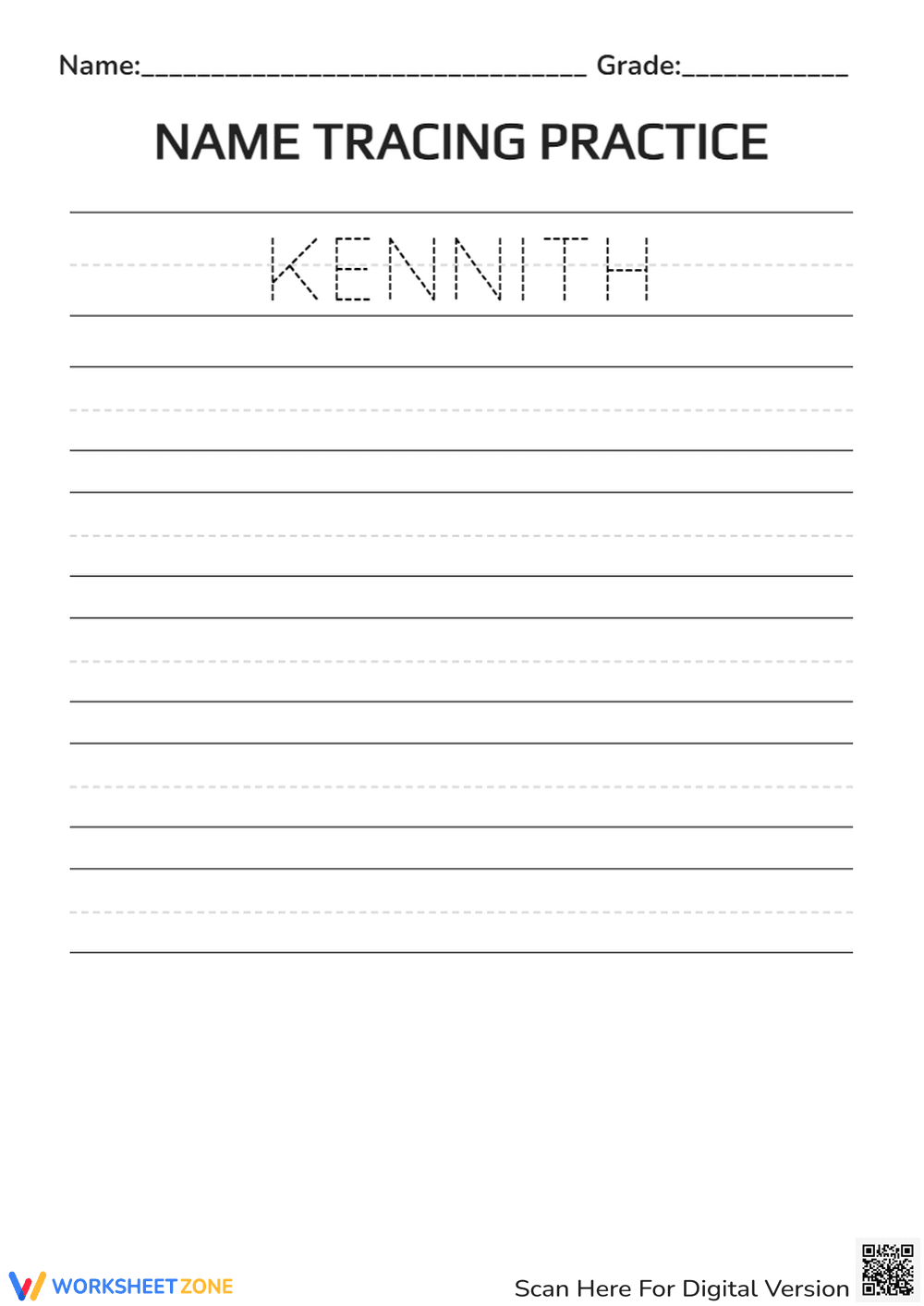KENNITH Name Tracing Worksheet | Essential Grade K-1 - Page 1