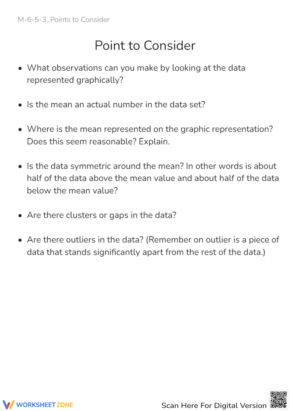 Data Analysis Worksheet: Mean, Outliers, & Graph Observations - Page 1