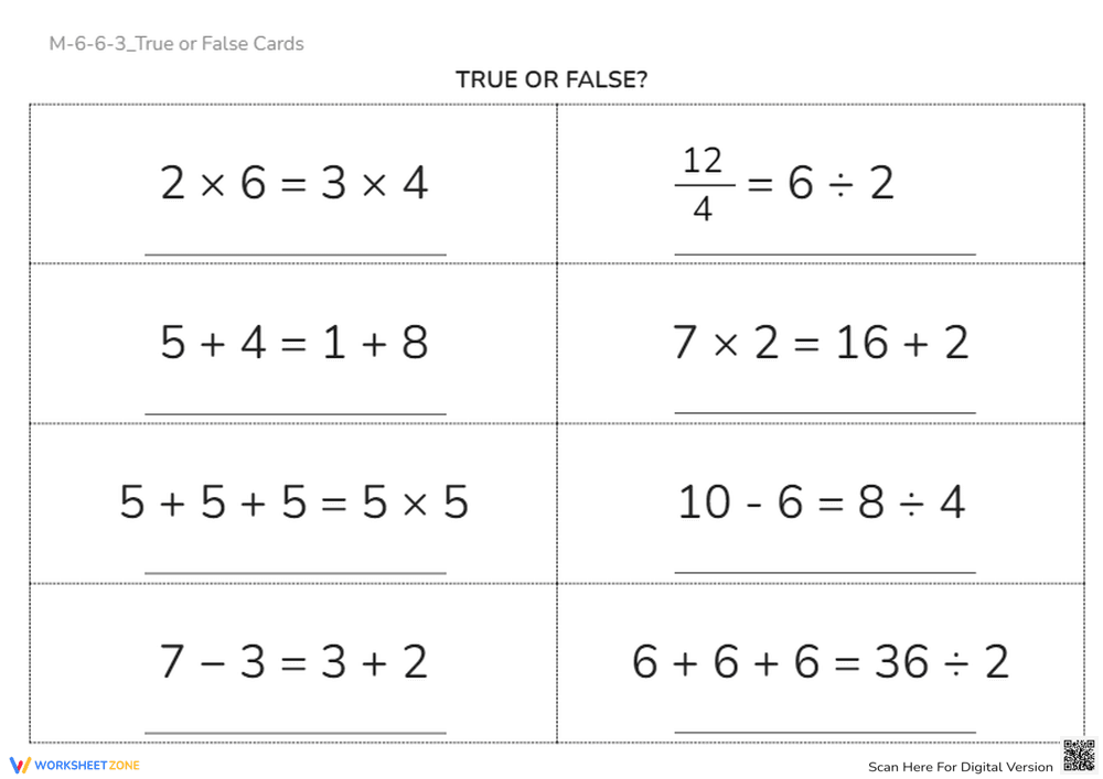True or False Math: Basic Operations Equations Challenge - Page 1