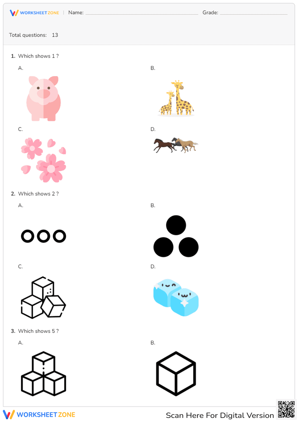 Count and Identify Numbers: Counting Animals Practice - Page 1