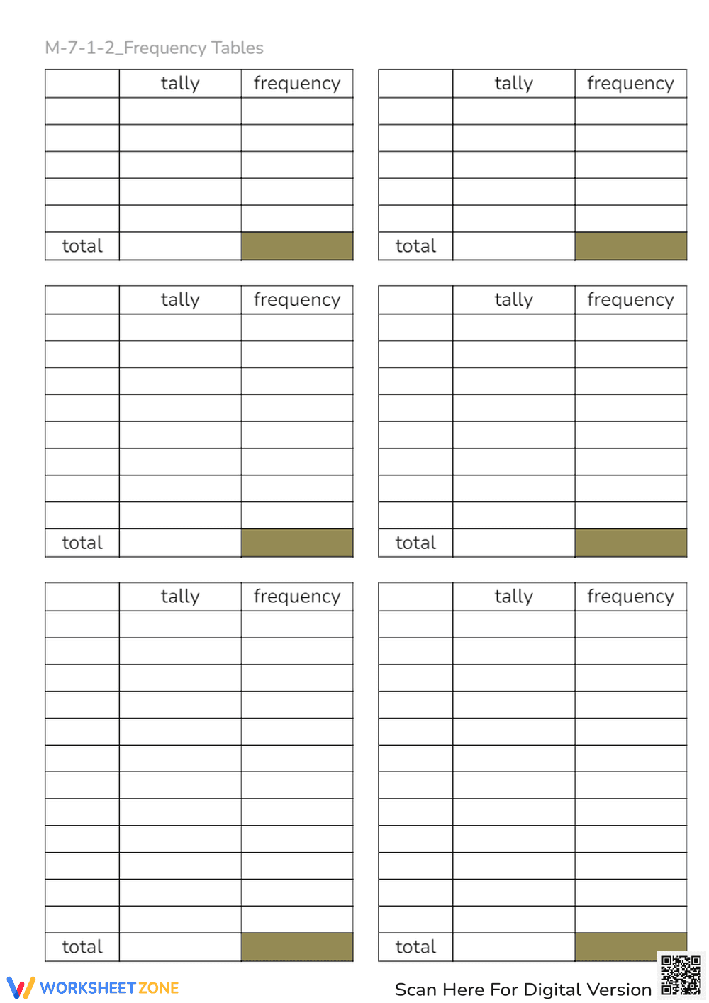 Frequency Tables Tally Chart Worksheet - Page 1