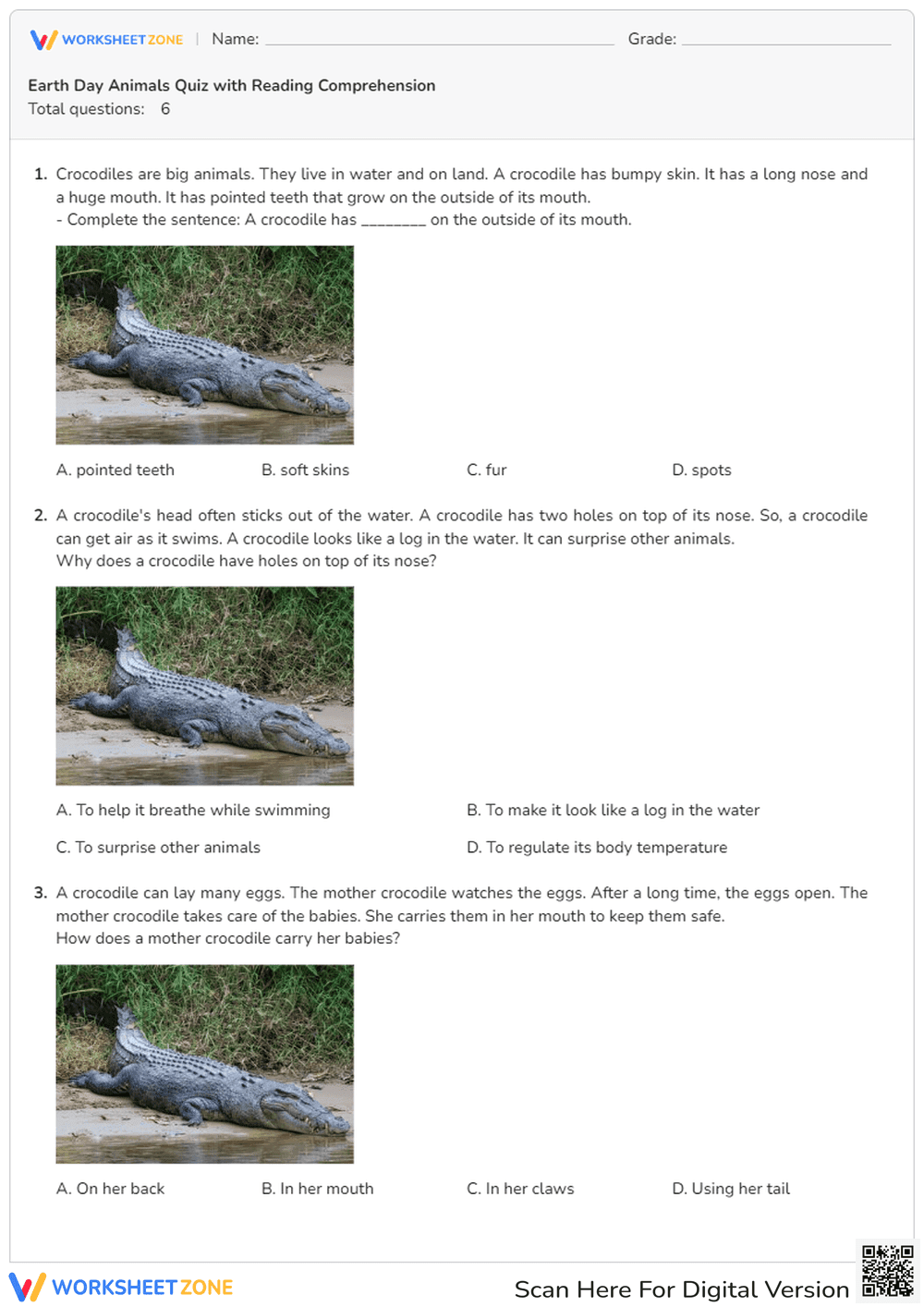 Animal Reading Comprehension: Earth Day Focus - Page 1