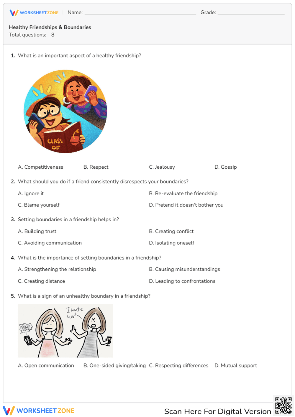 Grade 2 Healthy Friendships — Printable No-Prep Worksheet - Page 1