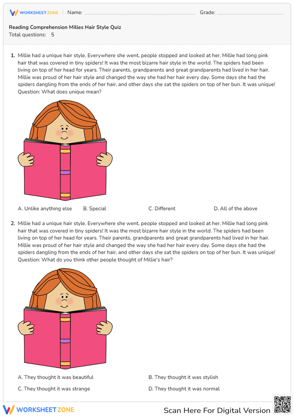 Millie's Hair Style: Reading Comprehension - Page 1