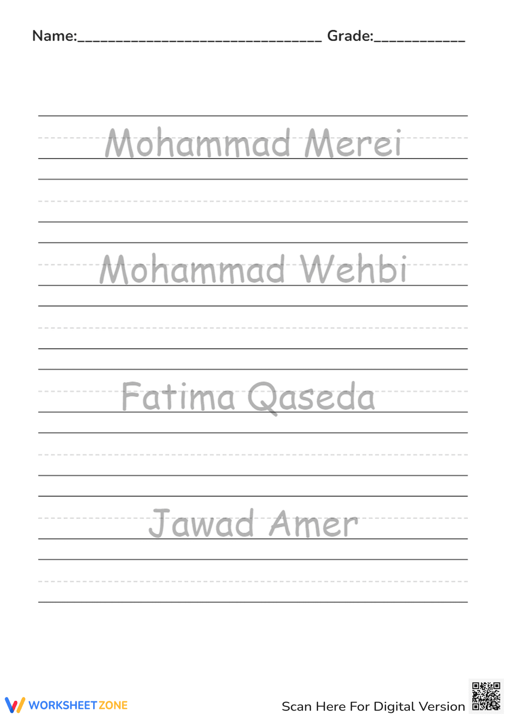 Name Tracing Worksheet | Printable Grade 1 Practice - Page 1