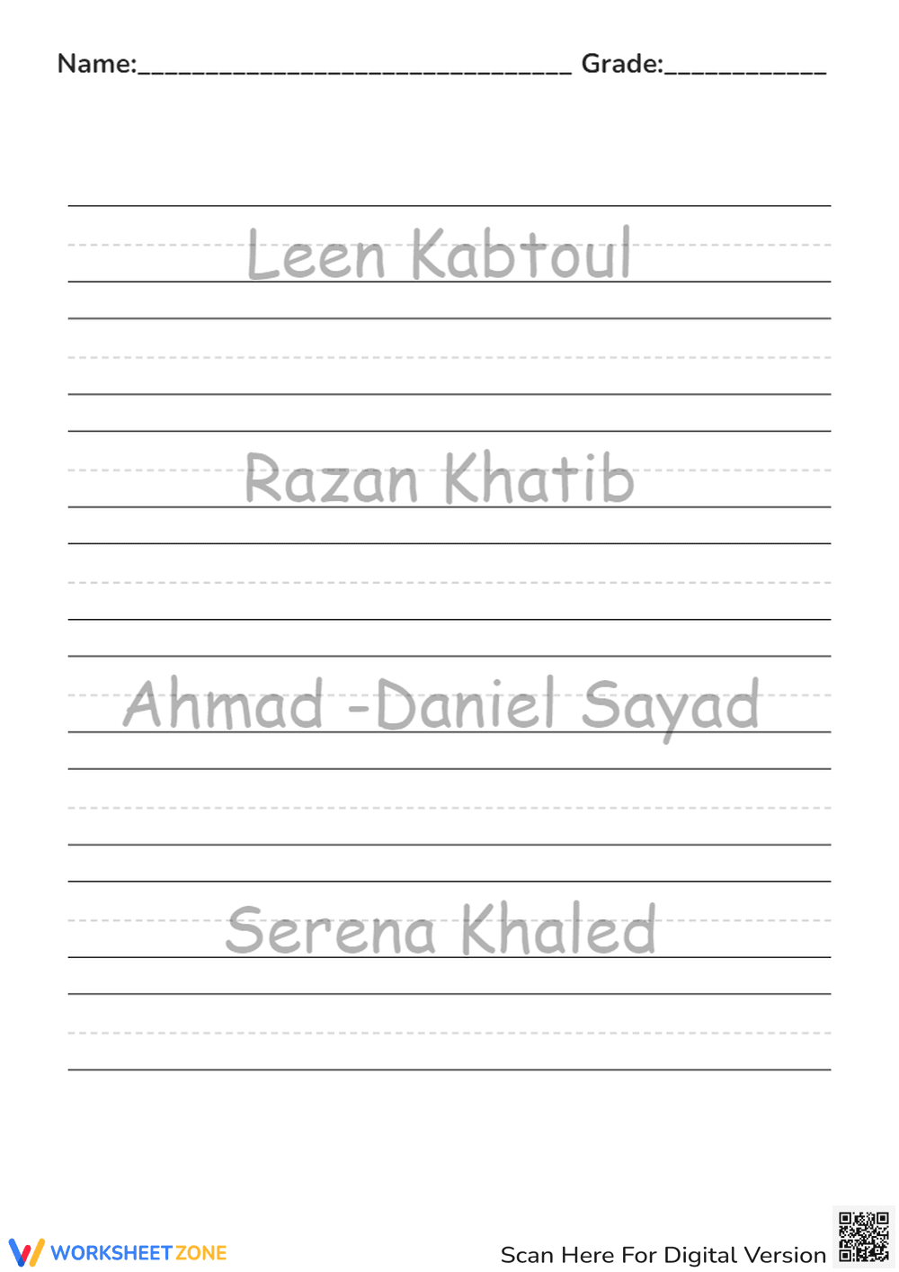 Printable Name Tracing Worksheet | Grade 1 - Page 1