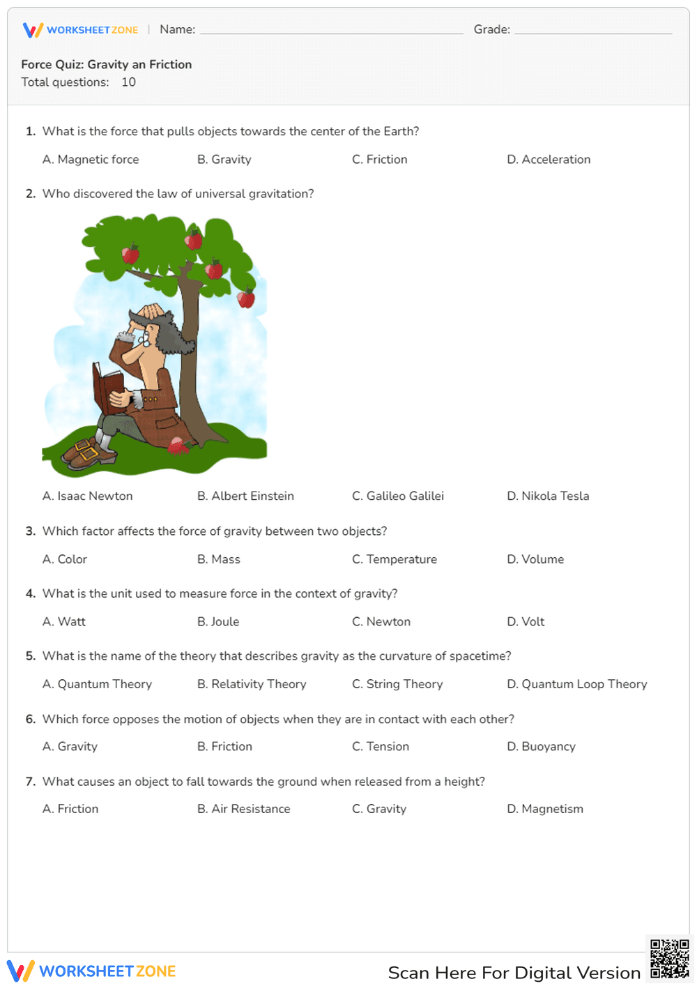 Forces Quiz: Gravity an Friction - Page 1